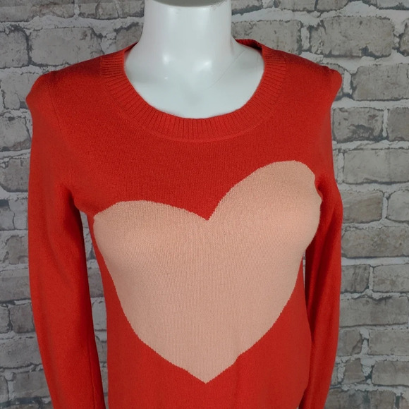 J. Crew  Factory Merino Wool Alpaca Crew Neck Heart Pullover Sweater Orange XS - Picture 3 of 10